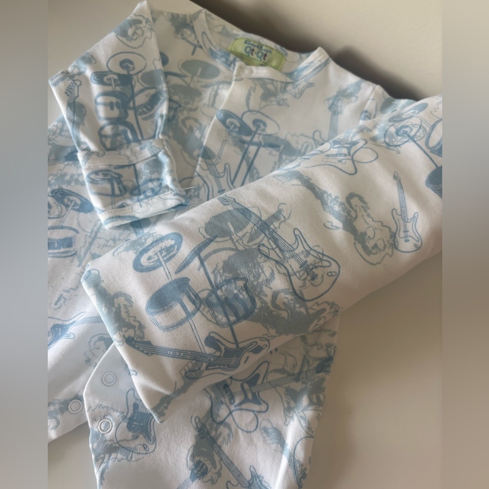 Kissy Kissy White One-Piece with Light Blue Music Print